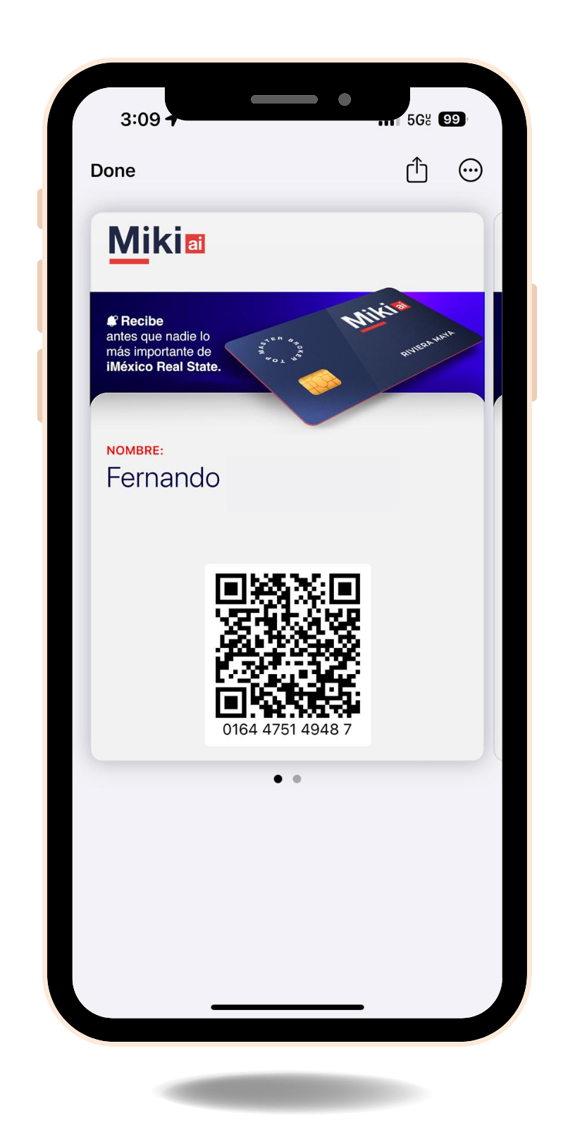 Ejemplo real de un pase de membresía para Wallet