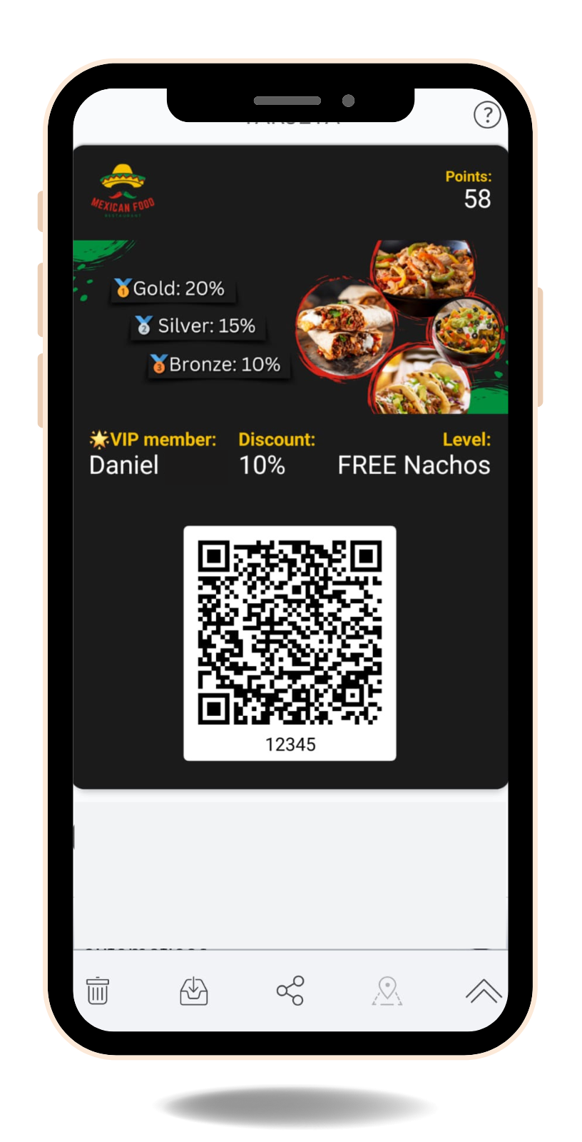 Cara frontal de un pase de membresía